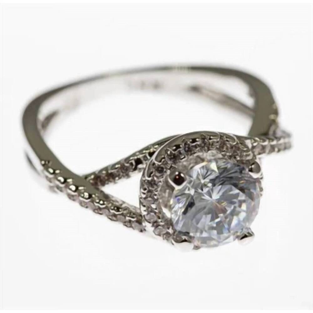 NEW FAIRE twisted solitaire cz rhodium plated ring in silver